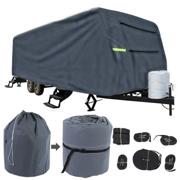 Breathable & Weatherproof RV Storage Cover with 4-Ply Poly Fabric Extra Travel Trailer RV Cover Fits 27-30ft Long RVs Breathable & Weatherproof RV Storage Cover with 4-Ply Poly Fabric Extra Travel Trailer RV Cover Fits 27-30ft Long RVs